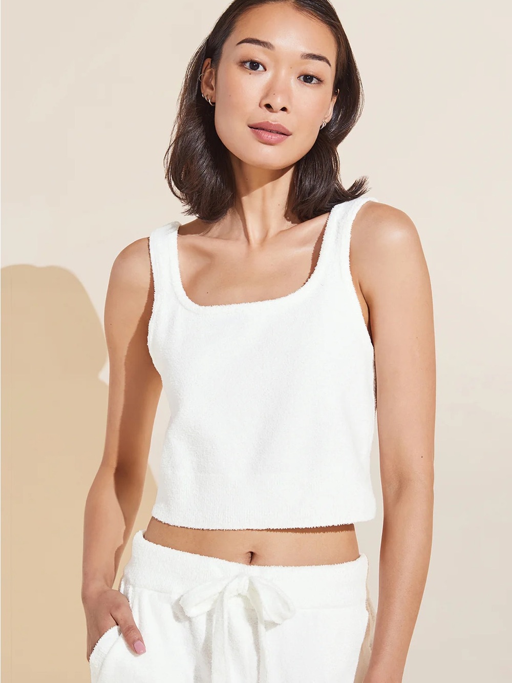 Eberjey Ivory Recycled Boucle Cropped Tank Small